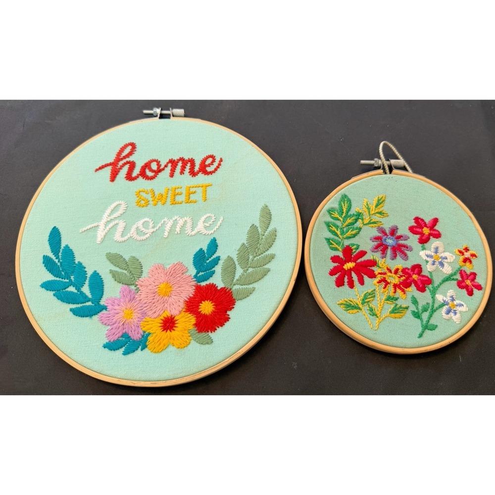 Pioneer Woman Home Sweet Home & Smaller Stitch Floral Wall Art Embroidered Hoops